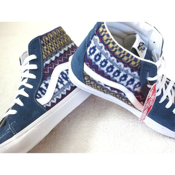 Vans Men's Sk8-Hi Fair Isle Blue Multi Suede Canvas Skate shoes Sizes NIB - Picture 4 of 5